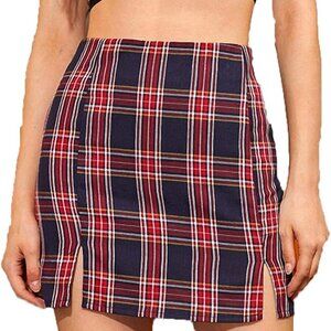 Double side slit plaid mini skirt